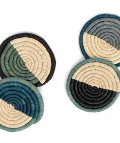 KAZI Dipped Blue Night Raffia Coaster Set
