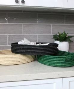 KAZI Evergreen Raffia Oval Tray Home Goods