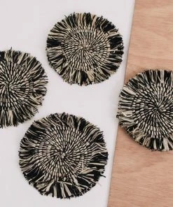 KAZI Fringed Black Coaster Set