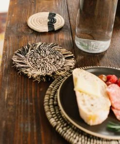 KAZI Fringed Black Coaster Set