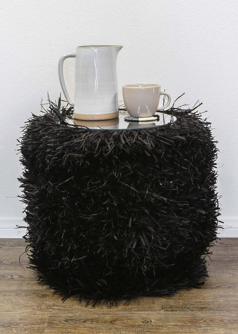 KAZI Fringed Black Stool Furniture 4 KAZI Fringed Black Stool Furniture
