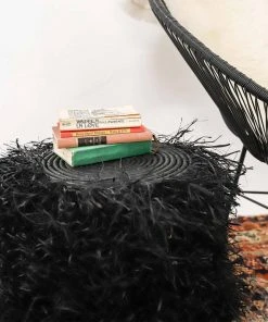 KAZI Fringed Black Stool Furniture