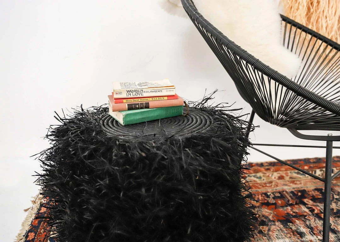 KAZI Fringed Black Stool Furniture 2 KAZI Fringed Black Stool Furniture