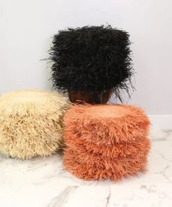 KAZI Fringed Peach Stool With Frame