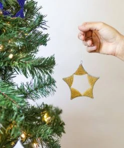 KAZI Gold Beaded Star Ornament Fair Trade