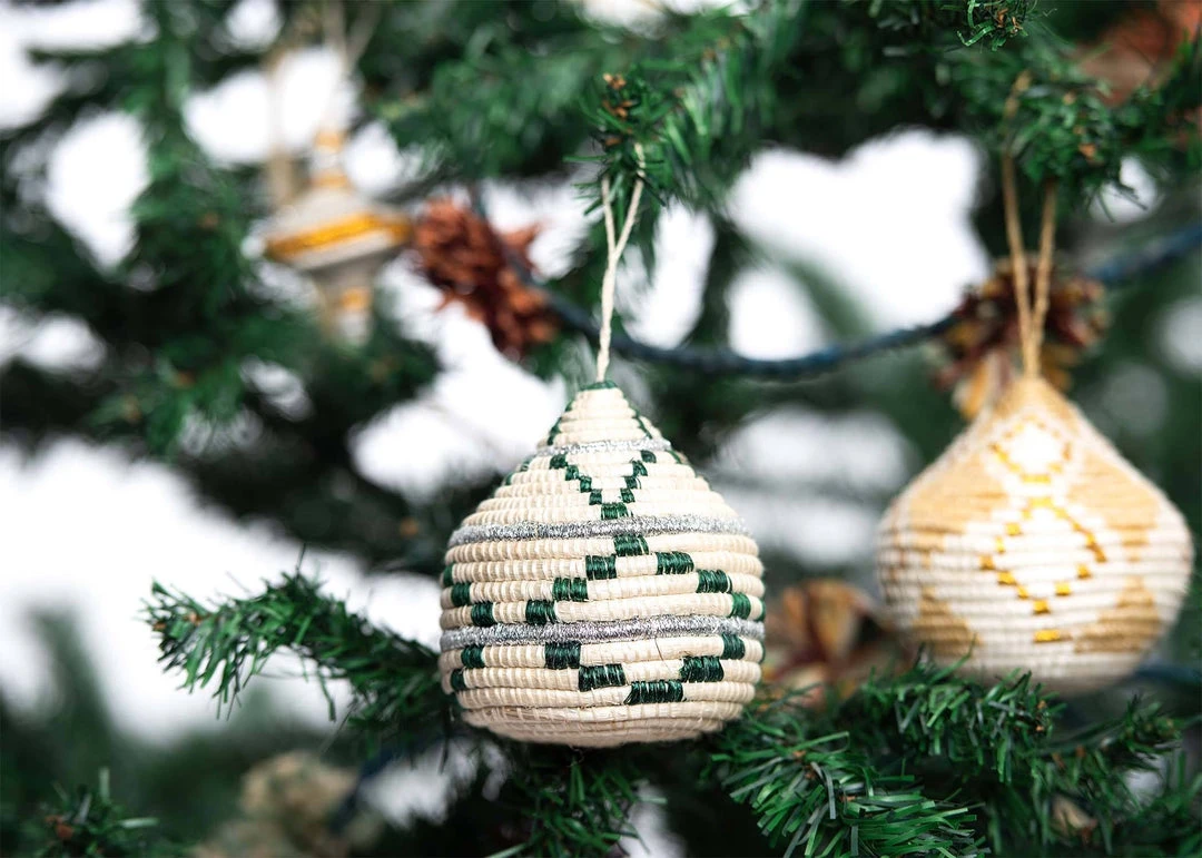 KAZI Fair Trade Green + Silver Bulb Ornament KAZI Fair Trade Green + Silver Bulb Ornament