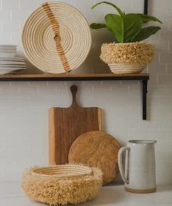 KAZI Medium Fringe Kisasa Round Basket Home Goods
