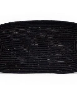 KAZI Home Goods Natural Handle + Black Raffia Rectangular Tray
