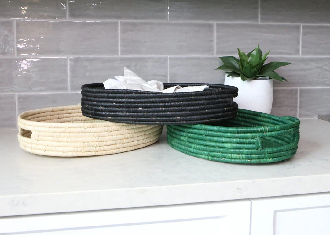 KAZI Natural Raffia Oval Tray Home Goods KAZI Natural Raffia Oval Tray Home Goods