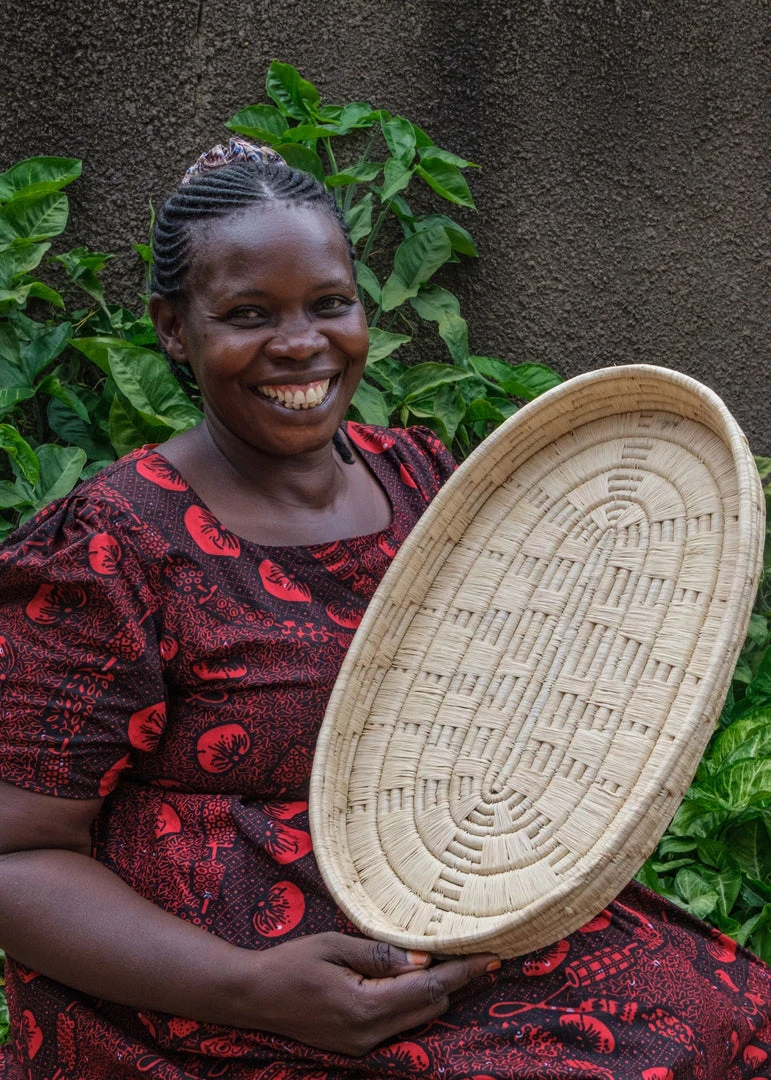 KAZI Natural Raffia Patterned Oval Tray Home Goods KAZI Natural Raffia Patterned Oval Tray Home Goods