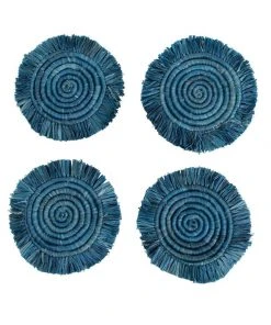 KAZI Niagara Fringed Oversized Raffia Coaster Set