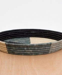 KAZI Home Goods Opal Gray Color Blocked Raffia Tray
