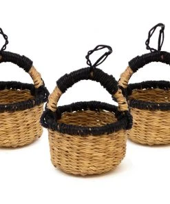 KAZI Petite Bolga Basket Ornament Set - Natural + Black