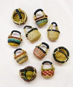 KAZI Petite Bolga Basket Ornament Set - Natural + Black