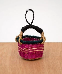 KAZI Petite Bolga Basket Ornament Set - Pink