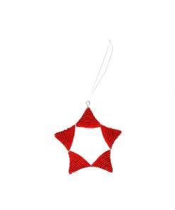 KAZI Red Beaded Star Ornament Fair Trade