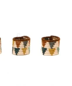 KAZI Sand + Hunter Green Napkin Ring Set