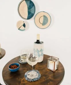 KAZI Silver Blue + Black Fringed Coasters Home Goods