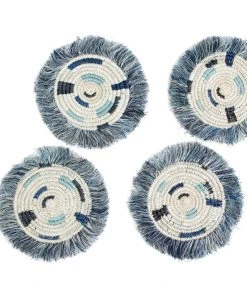 KAZI Silver Blue + Black Fringed Coasters Home Goods