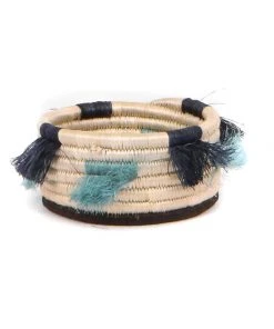 KAZI Home Goods Silver Blue Fringed Wine Bottle Coaster