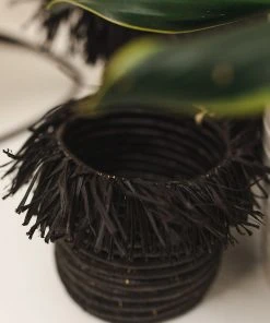 KAZI Small Black Fringed Catch All Home Goods