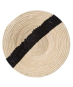 KAZI Striped Black + Natural Raffia Wall Plate I Home Goods