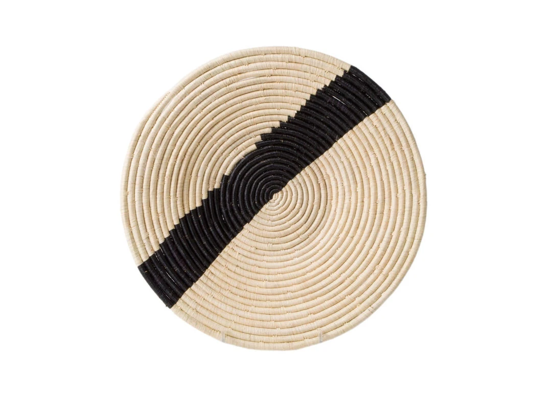 KAZI Striped Black + Natural Raffia Wall Plate I Home Goods KAZI Striped Black + Natural Raffia Wall Plate I Home Goods