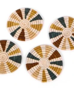 KAZI Striped Sand + Hunter Green Coasters Kitchen + Dining