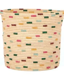 KAZI Vivid Dashed Raffia Floor Storage Basket Home Goods