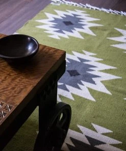 Kiliim Green Medallions Wool Runner / Rug