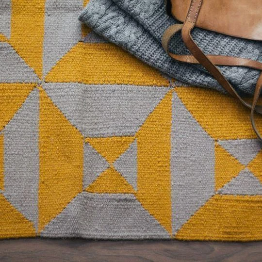 Kiliim Home Goods Gray + Yellow Arrows Wool Rug Kiliim Home Goods Gray + Yellow Arrows Wool Rug