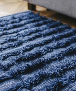 Kiliim Home Goods Navy Fringe Wool Runner/Rug