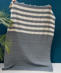 Kiliim Navy Stripes Throw Blanket Home Goods