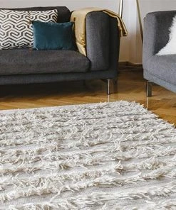 Kiliim White Fringe Wool Runner/Rug