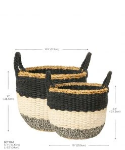 Korissa Home Goods Ula Stripe Basket Set - Black