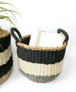 Korissa Home Goods Ula Stripe Basket Set - Black