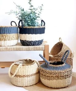 Korissa Home Goods Ula Stripe Basket Set - Black