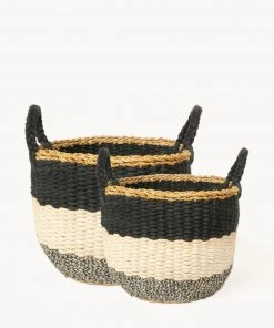 Korissa Home Goods Ula Stripe Basket Set - Black