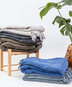 Amante Marketplace Throw Blankets Kurios Turkish Towel / Blanket - Blue 3 Amante Marketplace Throw Blankets Kurios Turkish Towel / Blanket - Blue