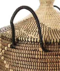 Swahili African Modern Home Goods Large Black And Cream Diamonds Laundry Hamper Basket