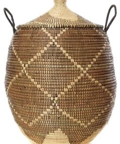 Swahili African Modern Home Goods Large Black And Cream Diamonds Laundry Hamper Basket