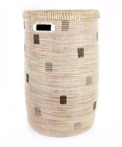 Mbare Home Goods Large Hamper Basket - White + Gray