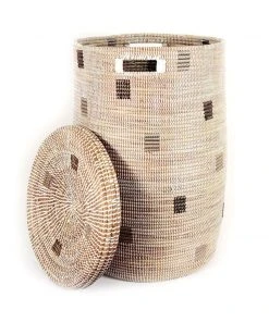 Mbare Home Goods Large Hamper Basket - White + Gray