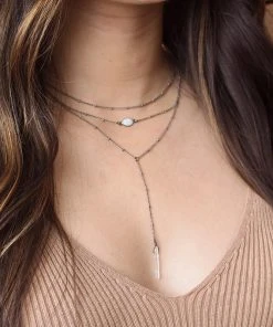 Iron Oxide Jewelry Layered Opal Lariat Necklace