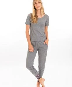 Leena & Lu Pima Short Sleeve Loungewear Set - Gray