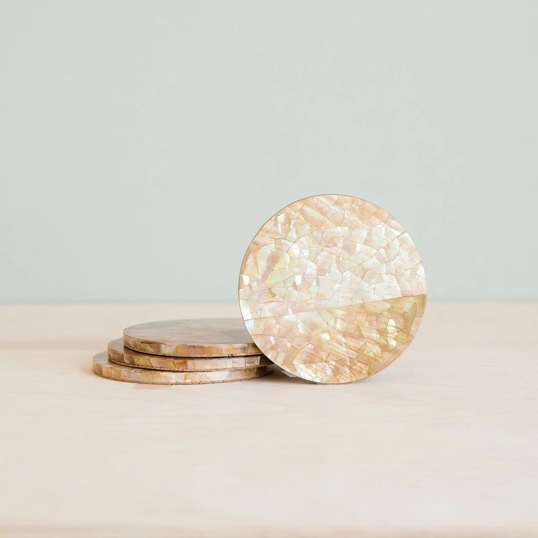 LIKHÂ Cracked Mother Of Pearl Coaster Set LIKHÂ Cracked Mother Of Pearl Coaster Set