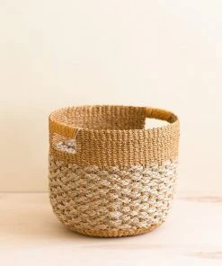 LIKHÂ Home Goods Golden Brown Round Floor Basket