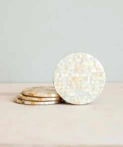 LIKHÂ Golden Yellow Mother Of Pearl Coaster Set Office Accessories