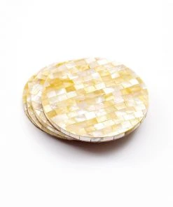 LIKHÂ Golden Yellow Mother Of Pearl Coaster Set Office Accessories