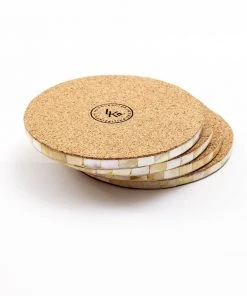 LIKHÂ Golden Yellow Mother Of Pearl Coaster Set Office Accessories